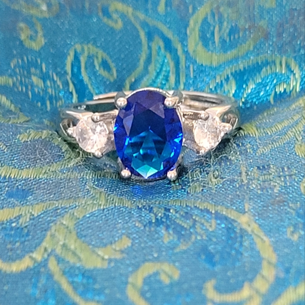 S925 Dark Blue & White Zircon  Ring - Picture 3 of 8